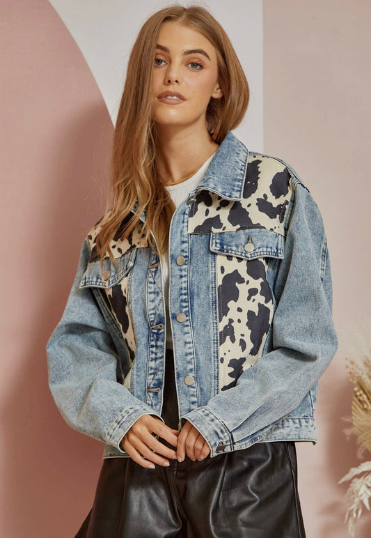 Cow Print Jean Jacket