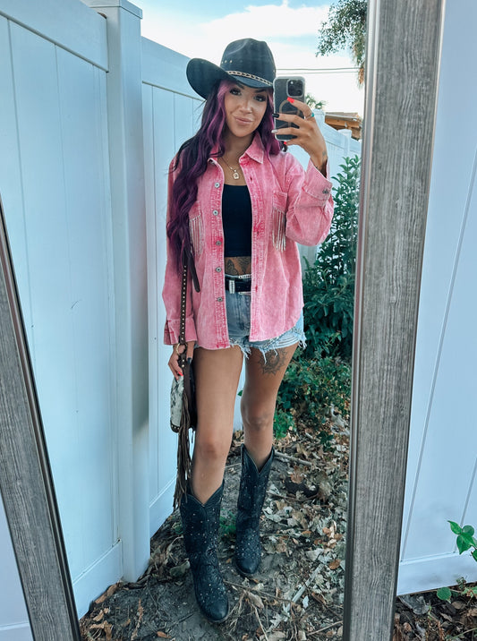 Pink Rhinestone Fringe Jacket