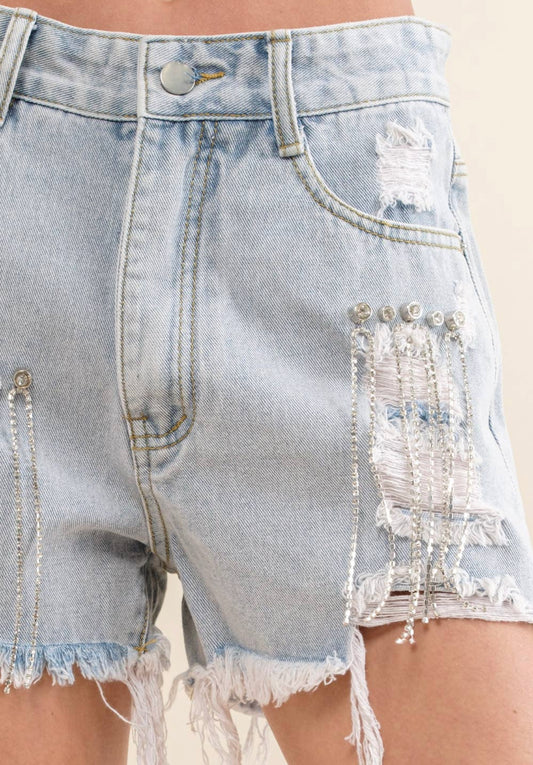 Rhinestone Fringe Shorts