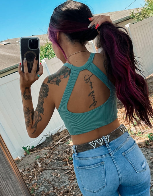 Essential Open Back Tank-Dark Mint